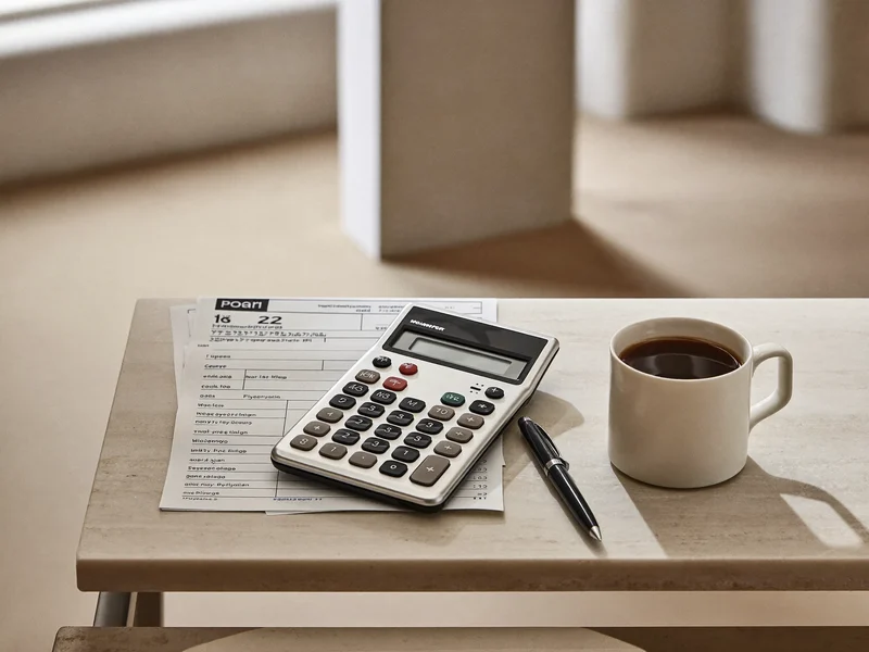 Calculator și fluturași goi pentru prelucrarea salariilor pe un birou curat
