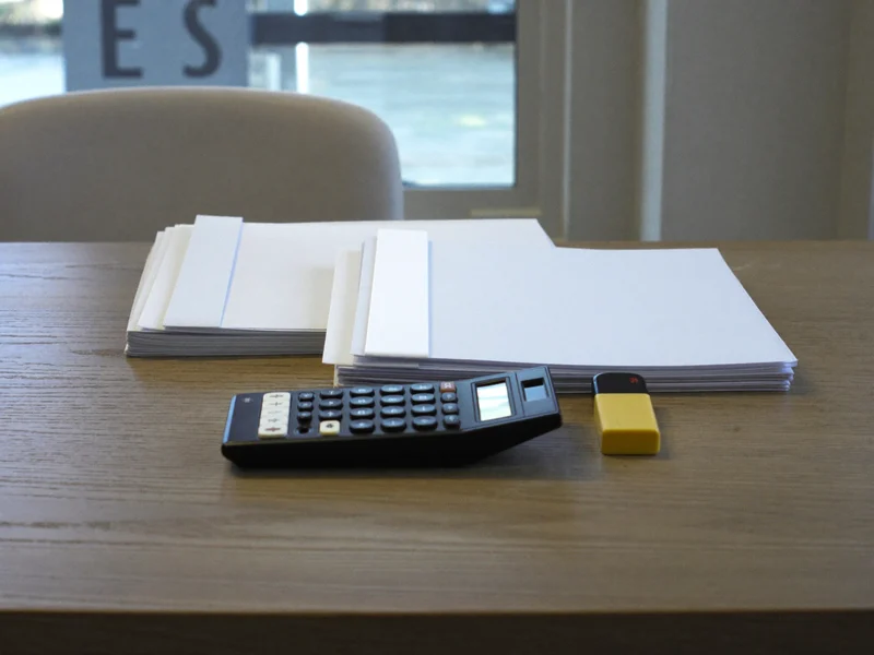 Dosare cu file neinscripționate, calculator și marker galben pe birou